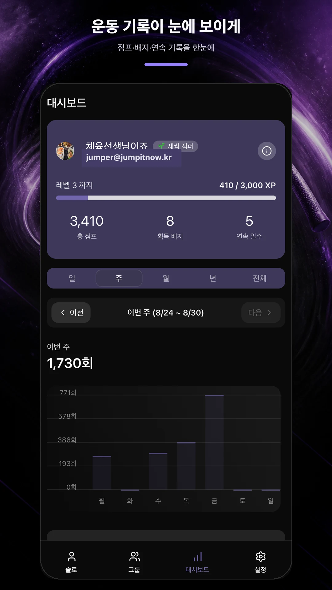 JUMPITNOW 운동 기록 대시보드